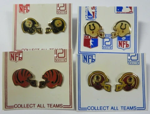 Vtg 1980's NFL Football Helmet Pierced Earrings CHOOSE YOUR TEAM Peter David NOS Cover