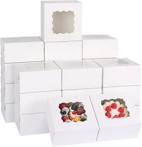 80Pcs White Bakery Boxes with Window 6X6X3 Inches Cookie Boxes Small Treat Bo... - Picture 1 of 12