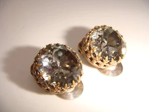VINTAGE GRAY RHINESTONE CLIP ON EARRINGS MADE IN AUSTRIA ESTATE - Picture 1 of 15