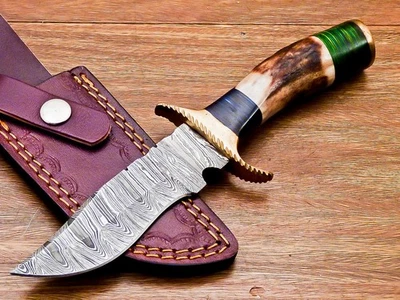 Cuchillo Bowie de camping hoja de Damasco hecho a mano personalizado cuchillo de caza TR-6498 Foto 1 de 4