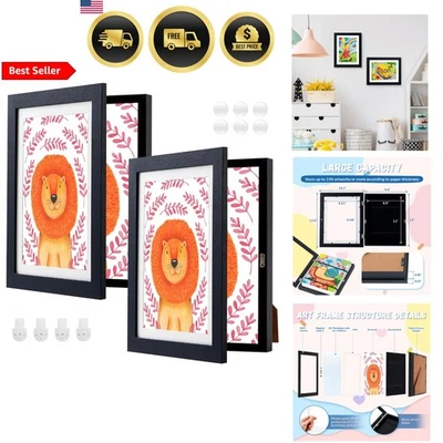 Marco de arte para niños 8,5x11 paquete doble marcos de almacenamiento de exhibición de madera para arte infantil Foto 1 de 4