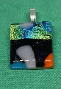 Hand Crafted Dichroic Fused Glass Pendant Necklace W/ Chain #1318 - Picture 1 of 4