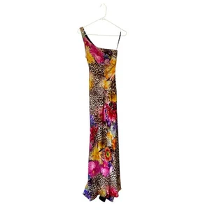 Y2K Niki Livas Maxikleid Seide bunt Blumen Leopardenmuster ein Träger 6 - Bild 1 von 6
