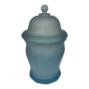 Vintage Indiana Glass Ginger Jar Frosted Blue Satin Lidded Apothecary Canister - Picture 1 of 7