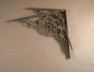 Pair Of Old Brass Ornate Wall Shelve Brackets - Image 1 of 4