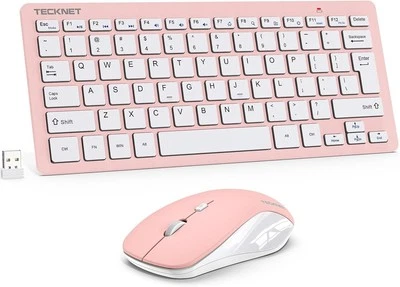 TECKNET 2.4G Slim Silent Wireless Keyboard and Mouse Pink NEW - Image 1 of 4