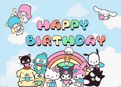 Banner/fondo de fiesta de cumpleaños de Hello Kitty and Friends 59x39 pulgadas Foto 1 de 2