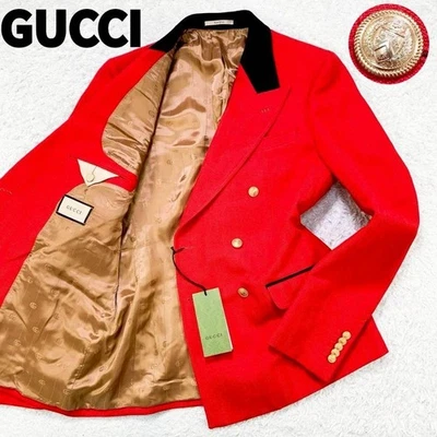 Gucci Men's Herringbone Wool Linen Blazer Double Gold Buttons 2XL Used - Image 1 of 4