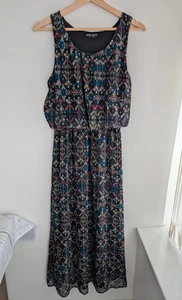 Women's select maxi dress peplum multi funky colour long floaty - size 10 - Picture 1 of 10