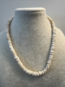 "Collar de playa de colección concha de puka hawaiano 17"" años 70 joyería surfista" - Imagen 1 de 9