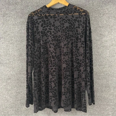 Blusa Top Lane Bryant Terciopelo Transparente Estampado Leopardo Negra Manga Larga Mujer 26/28 Foto 1 de 4