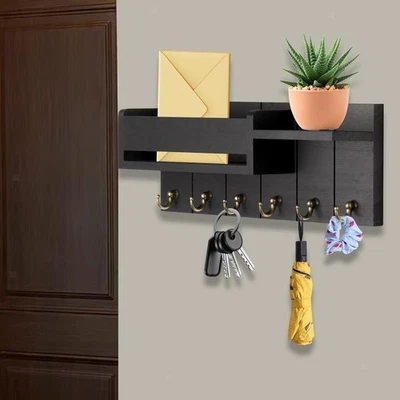 Wall Key Holder Key and Mail Holder Decorative Multipurpose Wooden Wall Shelf - Image 1 of 4