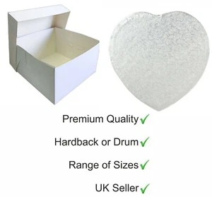 Heart Shaped Thick Cake Silver Board / Drum & Cake Box Combo 8", 10", 12", 14" - Picture 1 of 1