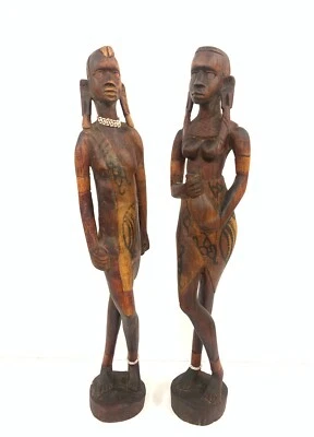 Estatua de madera vintage de hombre tribal africano mujer | Estatua tribal | Estatua africana | T Foto 1 de 4