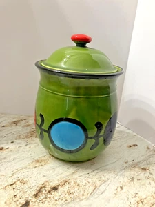Vintage 70er Avocado grün blau orange Punkte Keksdose Rapallo handbemalt Japan - Bild 1 von 9