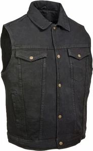 MILWAUKEE LEDER HERREN KNOPF VORNE DENIM WESTE mit SHIRTKRAGEN - SCHWARZ - SACK - Bild 1 von 2