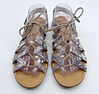Naturalizer Grey Snake Skin Animal Strappy Lace Up Flat Sandal Size 9 - Image 1 of 4