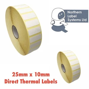 25mm x 10mm White Direct Thermal Labels for Zebra, Citizen, Toshiba, etc - Picture 1 of 7