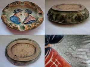 ANCIEN CENDRIER VIDE POCHE POTERIE DU BREUIL BRUNO 63J DECOR PERSONNAGE ALSACIEN - Foto 1 di 1