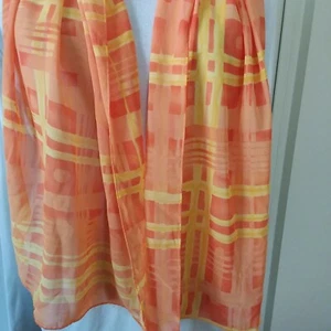 Vintage Kasper ASL Orange Yellow Plaid Scarf Polyester 68 x 13 - Picture 1 of 3