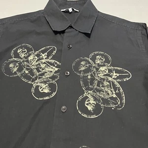 VTG Y2K Black Skull Skater Emo Grunge Punk Rocker Goth Button Up Shirt-M-8310 - Picture 1 of 9