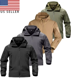 Men Waterproof Tactical Soft Shell Jacket Coat Fleece Lined Zip Up Hoodie Jacket - Picture 1 of 24