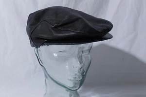 Black Genuine Lambskin Leather Newsboy Cap Gatsby Cabbie Peaky Blinders Hat - Picture 1 of 6