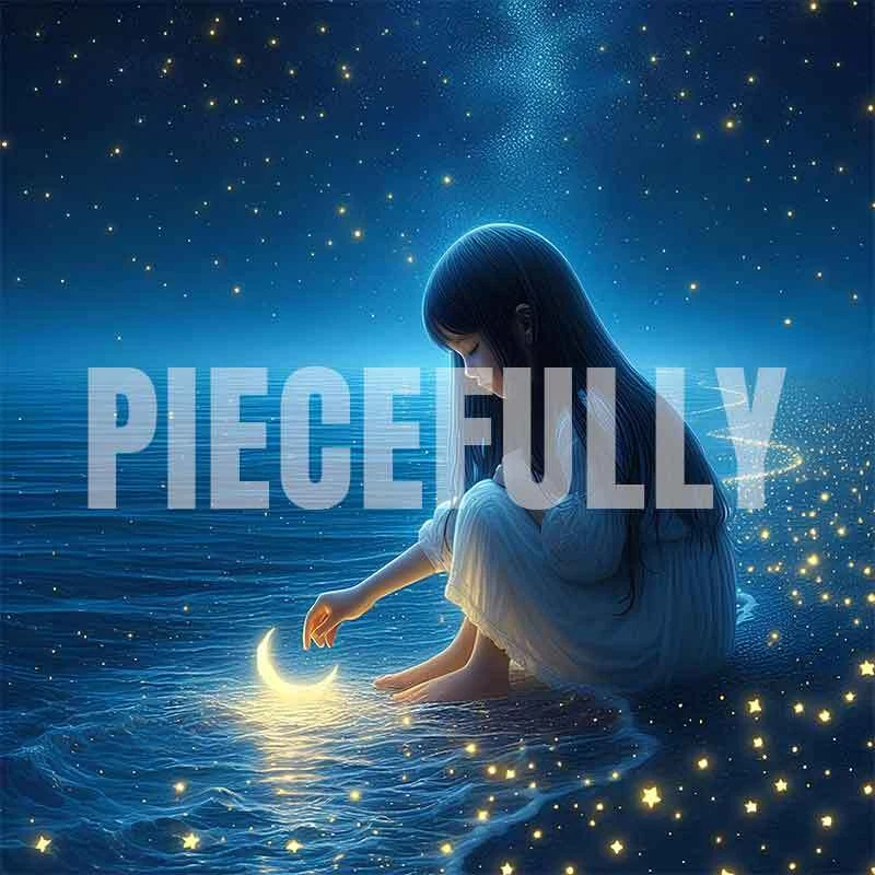 The Girl and Her Moon #034 AI Digital Art Image w/ Abstract Riddle Philosophy - Image 1 of 1