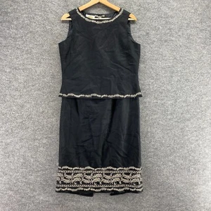 Talbots Skirt Suit Women 10P Petite Black Button Up Top Zip Skirt Linen Lined - Picture 1 of 16