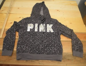 Victoria's Secret PINK Leopard Quarter Zip Sweatshirt Pullover Gray SMall Rhines - Picture 1 of 12