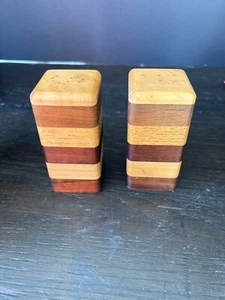 Teak Striped Wood Salt And Pepper Shakers - Picture 1 of 5