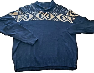 GARRET SCOTT Nordic Navy Blue White Roll Button Neck Pullover Sweater Size S/M - Picture 1 of 19