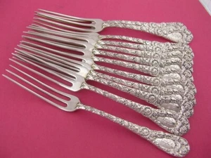 Raro 12 tenedores de fresa/bayas DURGIN de plata esterlina CRISANTEMO 1893 - Imagen 1 de 5