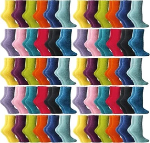 60 Pairs Yacht & Smith Christmas Colorful Patterns & Stripes Fuzzy Slipper Socks - Picture 1 of 4