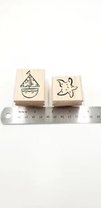 RUBBER STAMP SET -2  Sailboat  & Starfish Set (21BE) - Picture 1 of 2