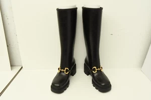 Authentic Gucci Long Rain Boots Black Snake Horsebit Womens 659707 JCCP0 1000 - Picture 1 of 16