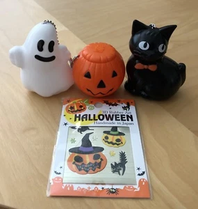 3x Halloween Characters*Ghost*Pumpkin*Black Cat* Keychain Pendant +3D Rubber Art - Picture 1 of 10