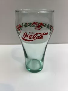 Coca Cola Holiday Drinking Glasses Christmas Bell Holly Garland 6” Vintage Coke - Picture 1 of 4