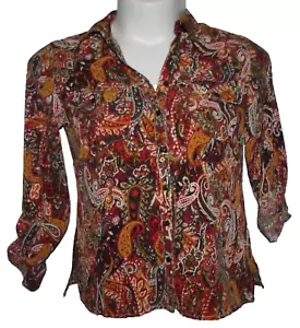 Studio Works Petite Multicolor Paisley Collared LS Button Up Shirt Size PM NWT - Picture 1 of 7
