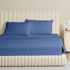 800 Fäden Ägyptische Baumwolle Bettwäsche - 4 Stück Marineblau King Size Kühltuch für - Bild 1 von 9
