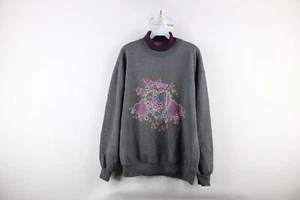 Vtg 90s Country Primitive Womens L Faded Heart Flower Turtleneck Sweatshirt USA - Picture 1 of 12