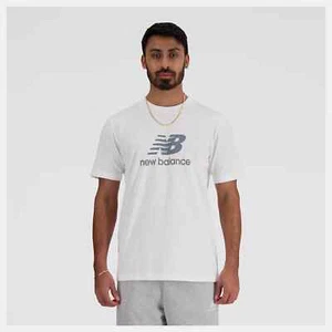New Balance Sport Essentials T-Shirt Mens White 100% Cotton Relaxed Fit Pullover - Picture 1 of 24
