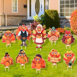 10Pcs Thanksgiving Outdoor Decorations Yard Thanksgiving Turkey Yard Signs with - Picture 1 of 9