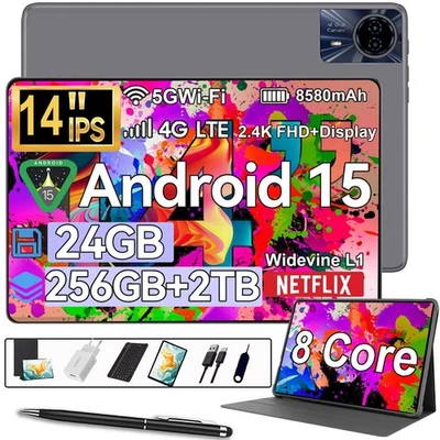 2025 Tablet 14 Zoll Tablet Android 15 24GB+256GB Dual 4G LTE+5G WiFi Gemini AI - Bild 1 von 4