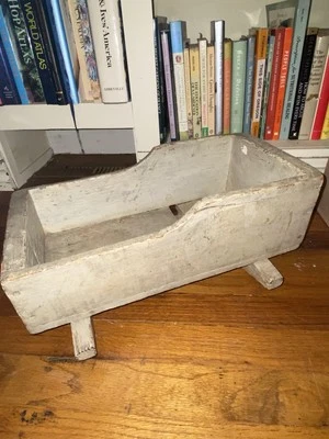 ANTIQUE PRIMITIVE DATED 1873 HANDMADE WOODEN BABY CRADLE Painted Pale Blue - Image 1 of 4