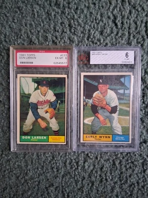 Lote de béisbol Topps 1961-Don Larsen #177 PSA 6, Early Wynn #455 en muy buena condición 6, semi-alto # Foto 1 de 2