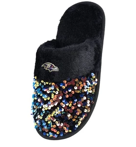 Foco Damen NFL Team Logo Baltimore Ravens Damen Pailletten Mode Hausschuhe Größe 9 - Bild 1 von 3