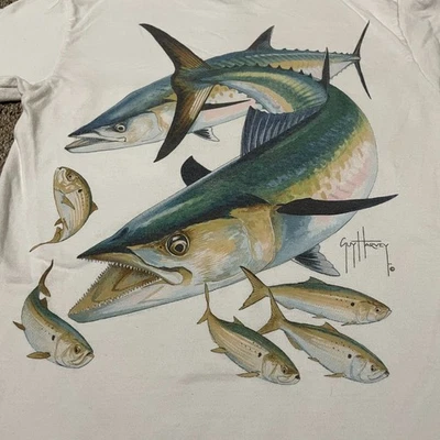 Guy Harvey Original Marlin Tuna Fishing Graphic T Shirt Mens White - Image 1 of 4