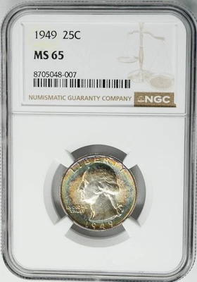 1949 Washington Quarter 25c MS65 NGC 950552-1 - Image 1 of 3