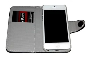 Custodia portafoglio protettiva iPhone ecopelle nera - supporto adatto per iPhone 5 - Foto 1 di 7